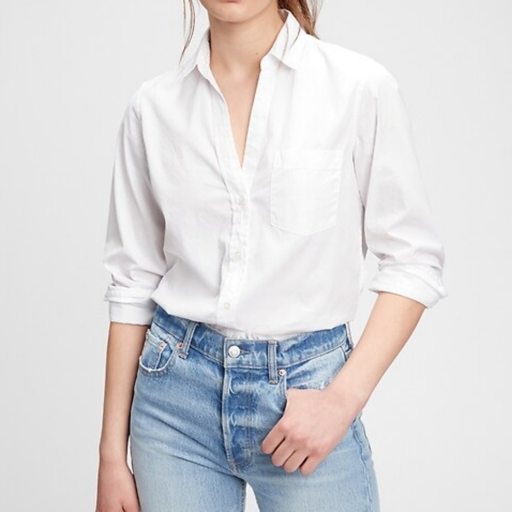 Gap Women’s Spin Stripe Poplin Shirt – Pink Button-Up Blouse XS – New With Tags